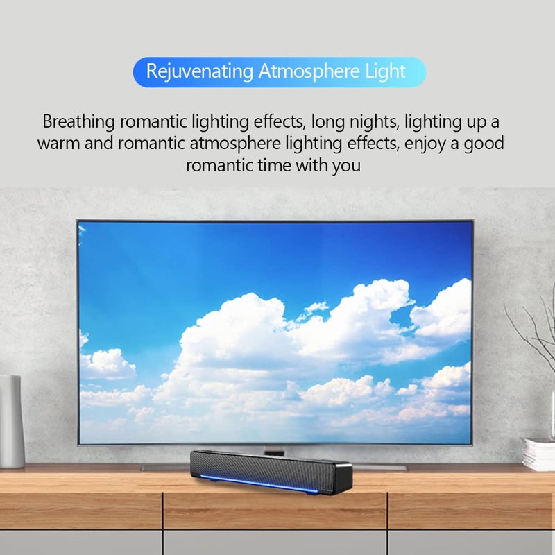 Wendry Computer Speakers,3.5mm Computer Sound Bass Surround Sound Box,USB Powered Portable Soundbar with 3D Stereo Sound and LED Breathing Light - Image 3